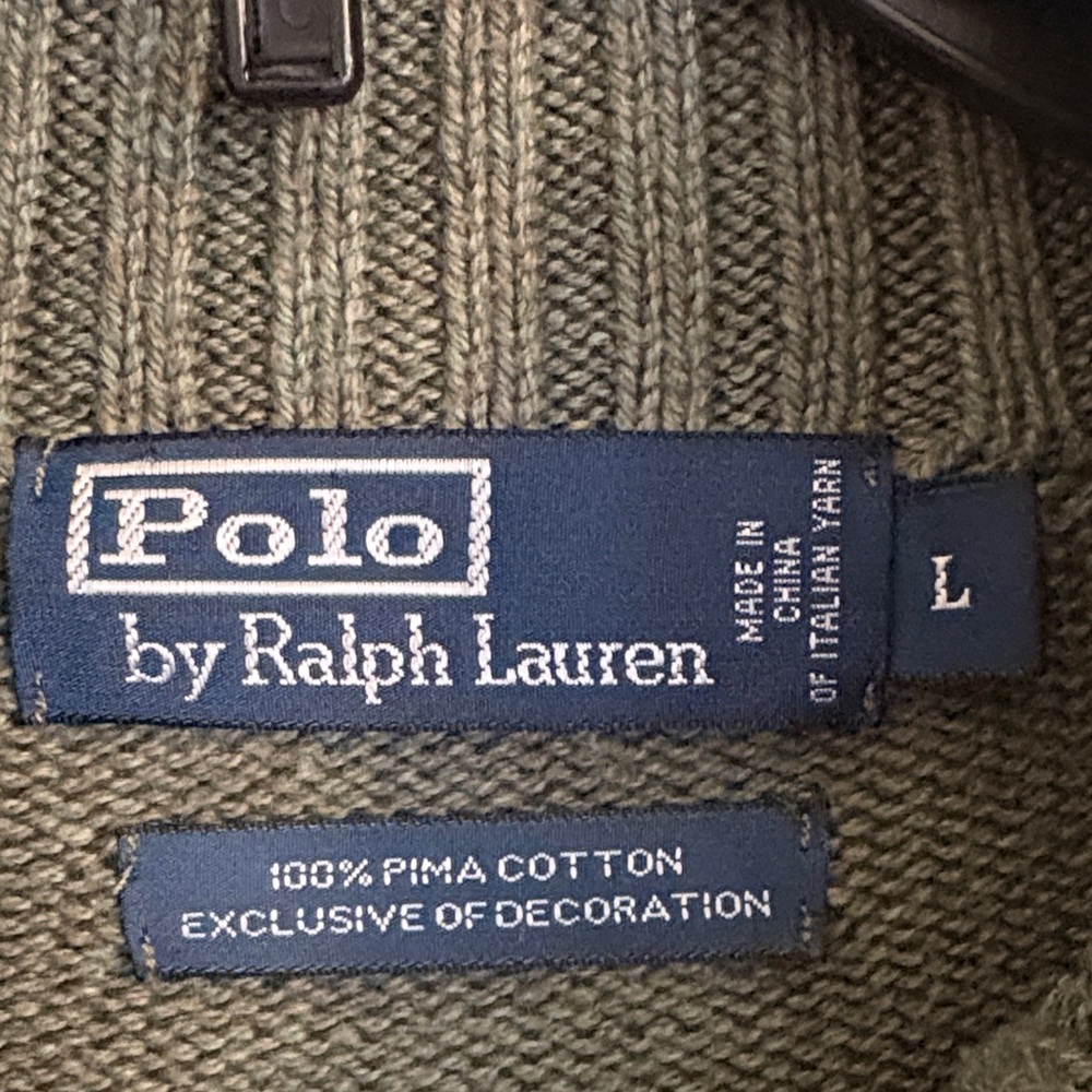 Polo by Ralph Lauren Olive Green Half-Zip Sweater with Red Polo Logo - Picture 2 of 7